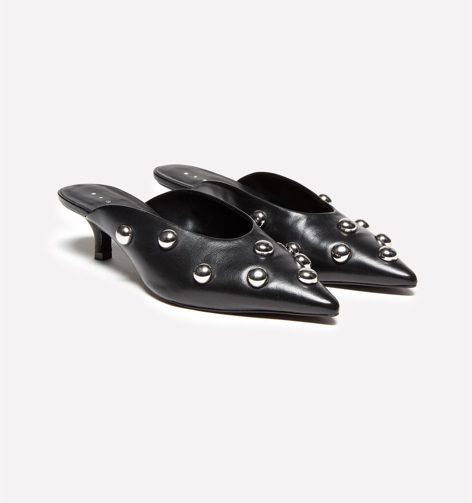 Black mules in 100% leather with cabochon - women's heels - Black | Sisley image number 1
